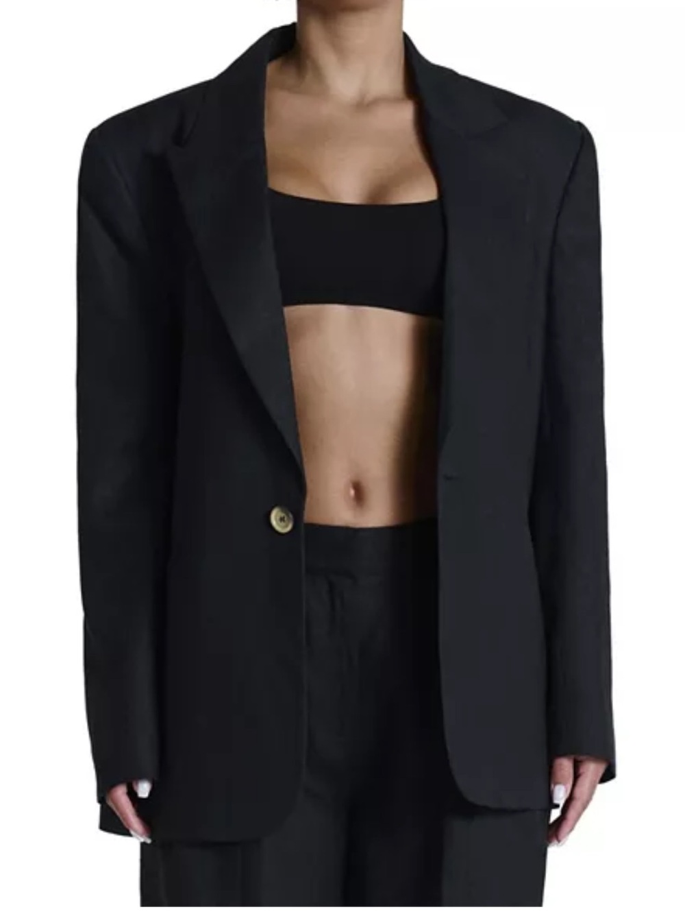 Naked Wardrobe $149 Linen Black Oversized Single-Button Blazer Jacket